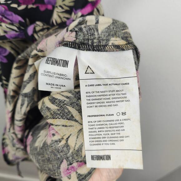 Reformation Beliz Dress Size 8 Purple Black Lanai Floral Print Linen Mini Beach - Picture 8 of 9